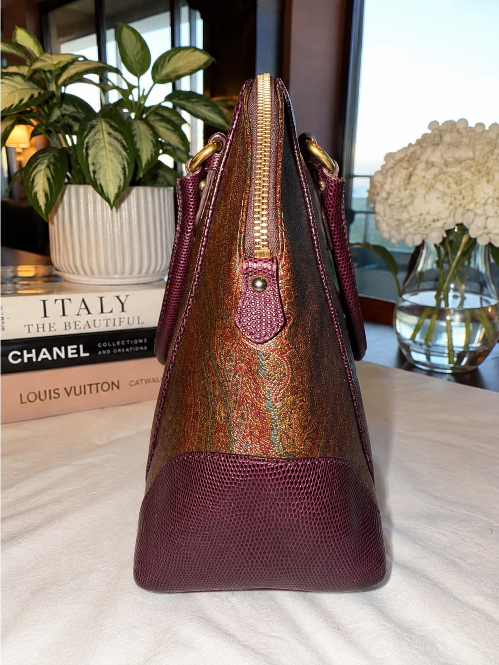 Etro Alma Dome Paisley Leather & Coated Canvas Satchel | Made in Italy - Picture 2 of 16